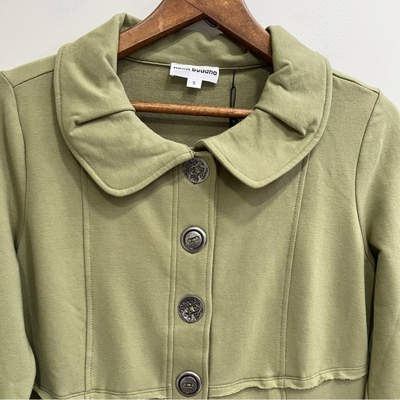 Neon Buddha paint the sky jacket Olive green size artsy Lagenlook quirky small - Picture 3 of 10